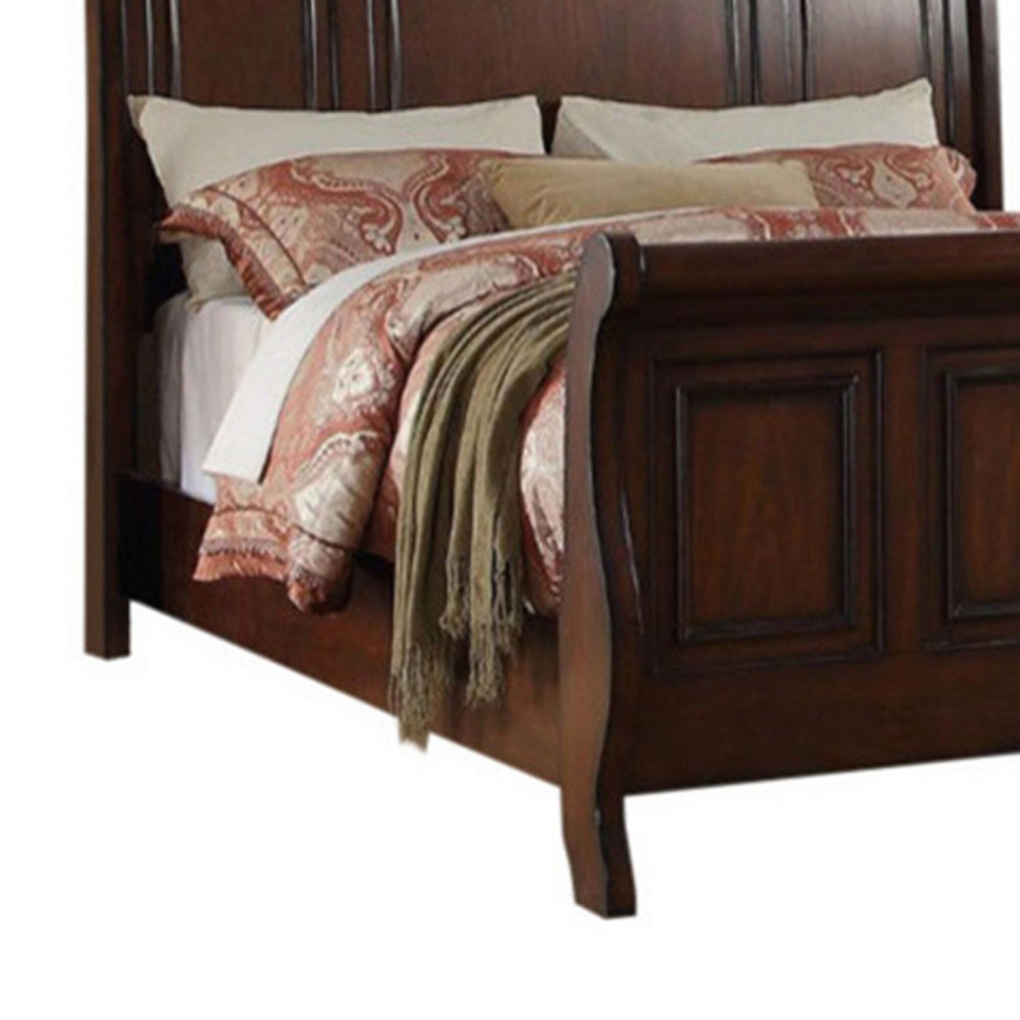 Left. Manhattan Lane - Marvelous Wooden Queen Bed, Antique Cherry Finish - Brown.