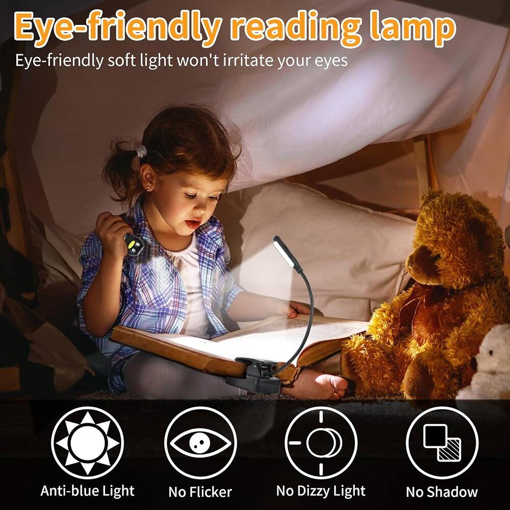 Eye-friendly reading lamp  
Eye-friendly soft light won't irritate your eyes  

Anti-blue Light  
No Flicker  
No Dizzy Light  
No Shadow