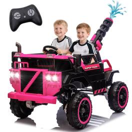 Chateau Abodes - 3-Seater Kids Ride-On Truck with Water Gun, 24V Electric Car with Parent Remote, Lights, Bluetooth & 3-Speed - Pink