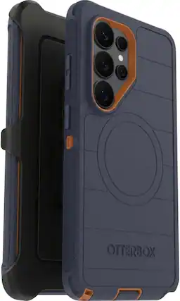 Front. OtterBox - OtterBox Galaxy S26 Ultra (Only) - Defender Series Case with Magnets - Holster Clip Included - Rugged & Durable - Navy Canyon (Blue & Orange).