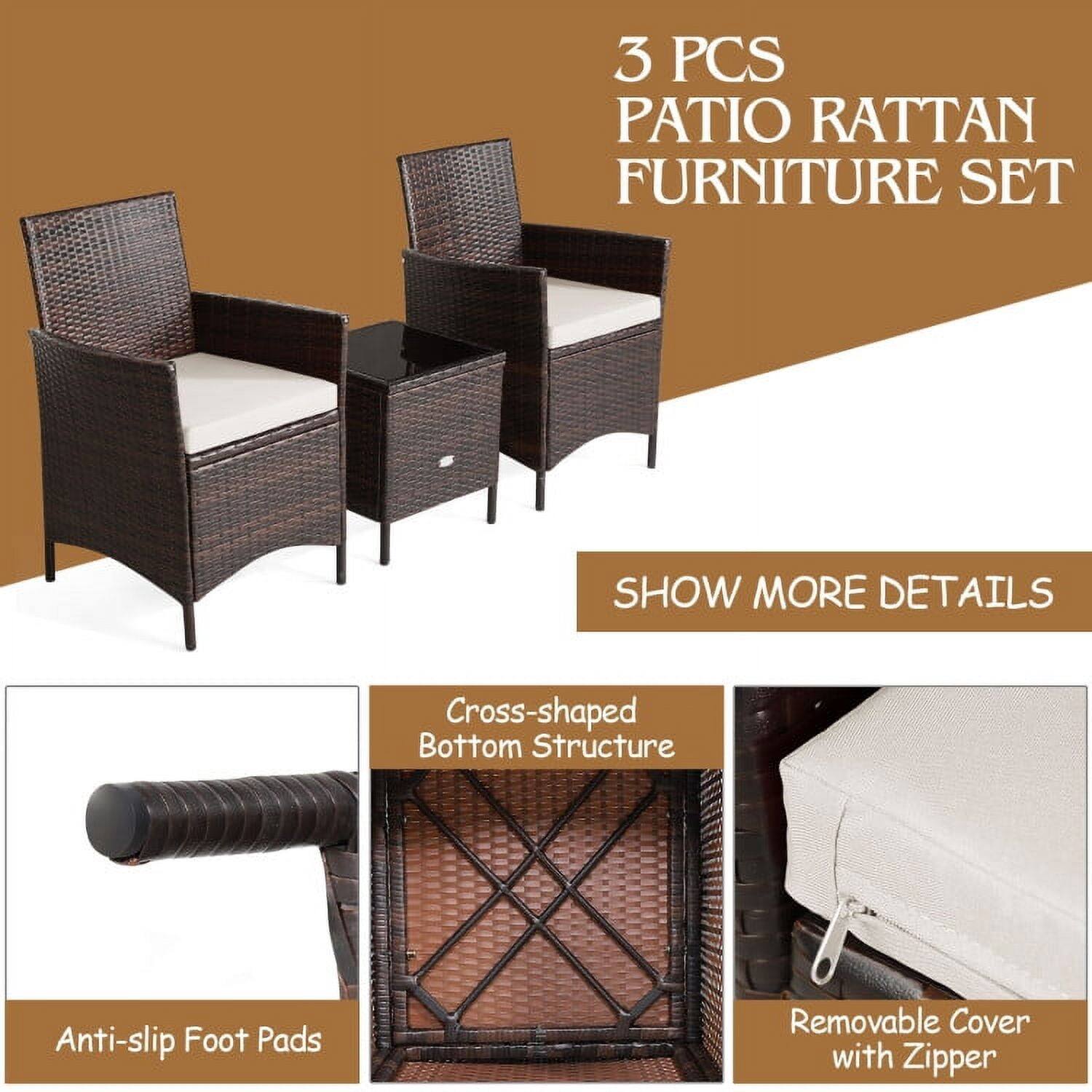 3 PCS PATIO RATTAN FURNITURE SET

SHOW MORE DETAILS

- Cross-shaped Bottom Structure
- Anti-slip Foot Pads
- Removable Cover with Zipper