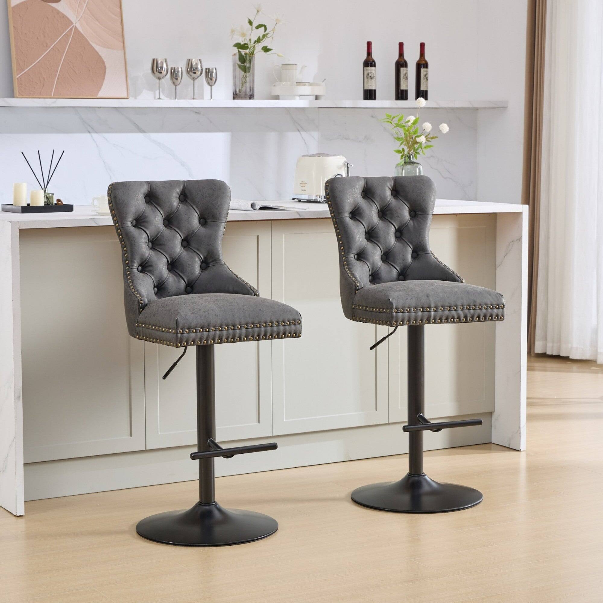Angle. Boyel Living - Adjustable Swivel Bar Stools Set of 2 with Upholstered Back - Black.