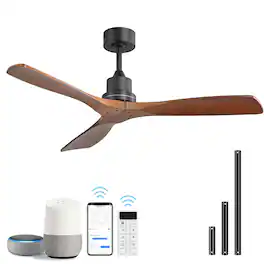 Sofucor - 52'' Smart Ceiling Fan No Light with Remote/APP/Alexa Control 3 Wood Blades Propeller Large Airflow DC Farmhouse Fan - Black
