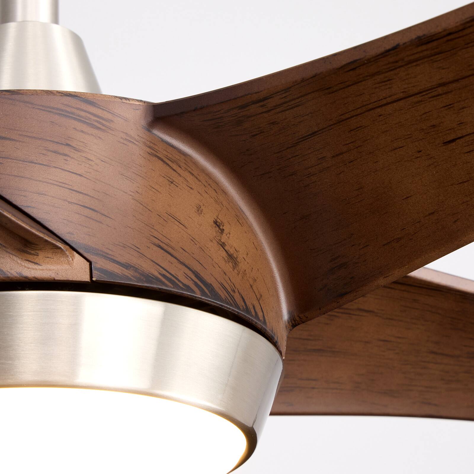 Alt View 8. Siljoy - 52 Inch Retro Wood Grain 5 Blade Ceiling Fan with Light Brushed Nickel Canopy LED Ceiling Fan for Bedroom Living Room - Brown.