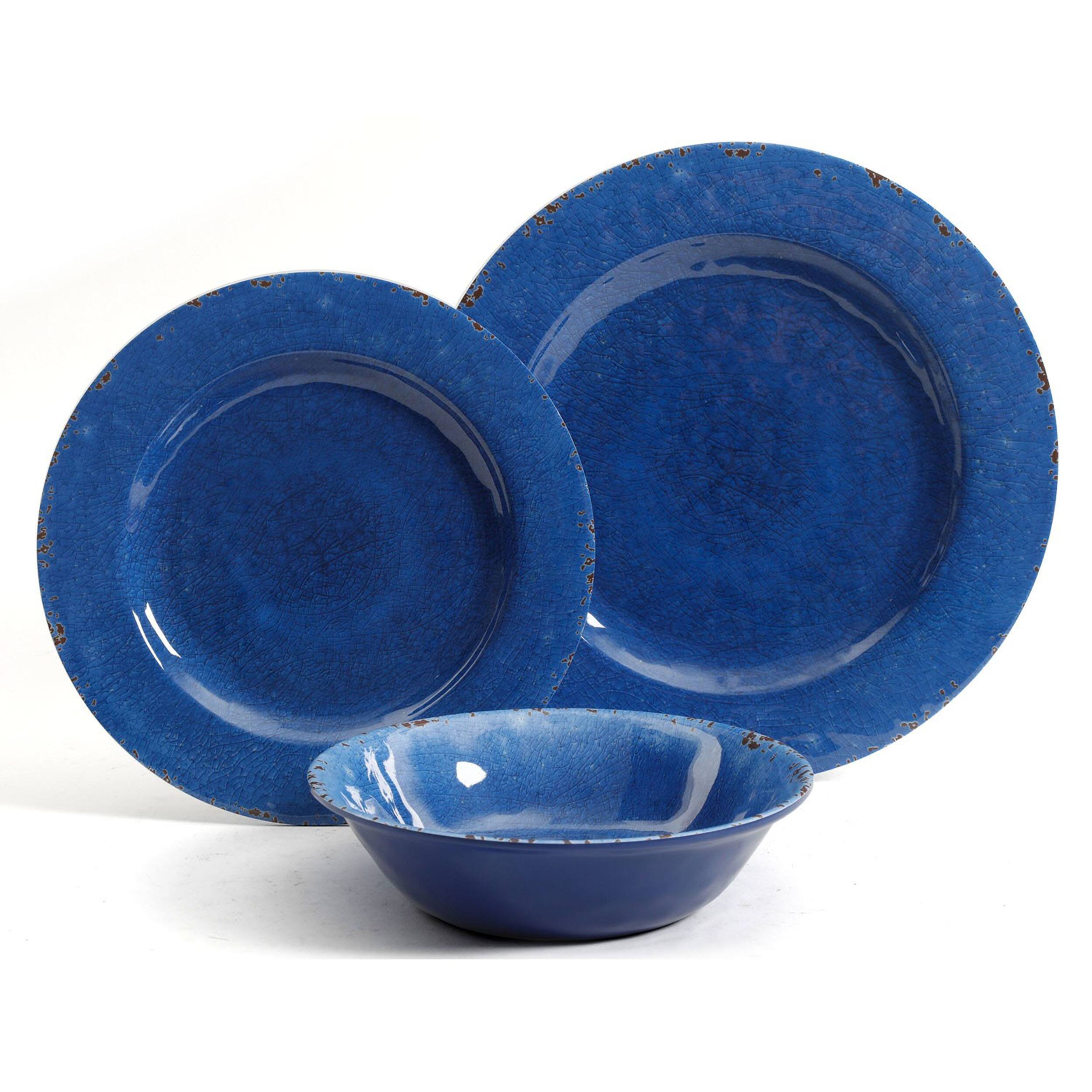 Alt View 2. Studio California - Studio California Mauna 12 Piece Dinnerware Set in Cobalt Blue Crackle Look Decal - Blue.
