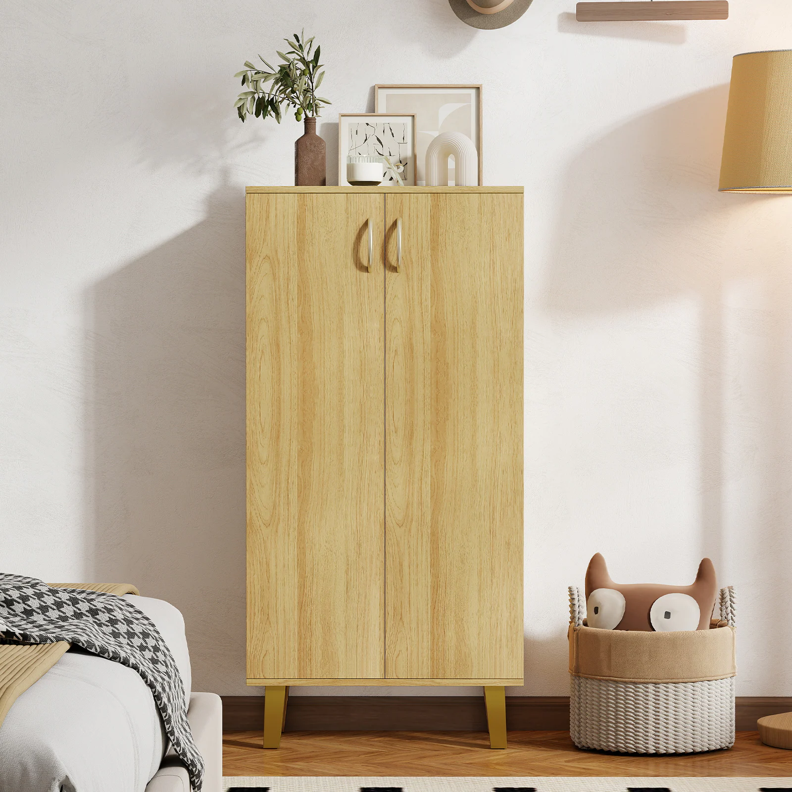 Alt View 4. Gymax - Gymax 6-Tier Wooden Shoe Storage Cabinet w/ Doors Removable Shelves for Entryway - Yellow.