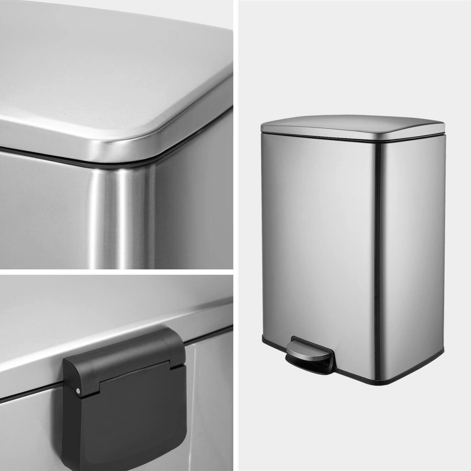 Alt View 6. Innovaze - 13 Gal./50 Liter Rectangular Stainless Steel Step-on Trash Can for Kitchen - Sliver.