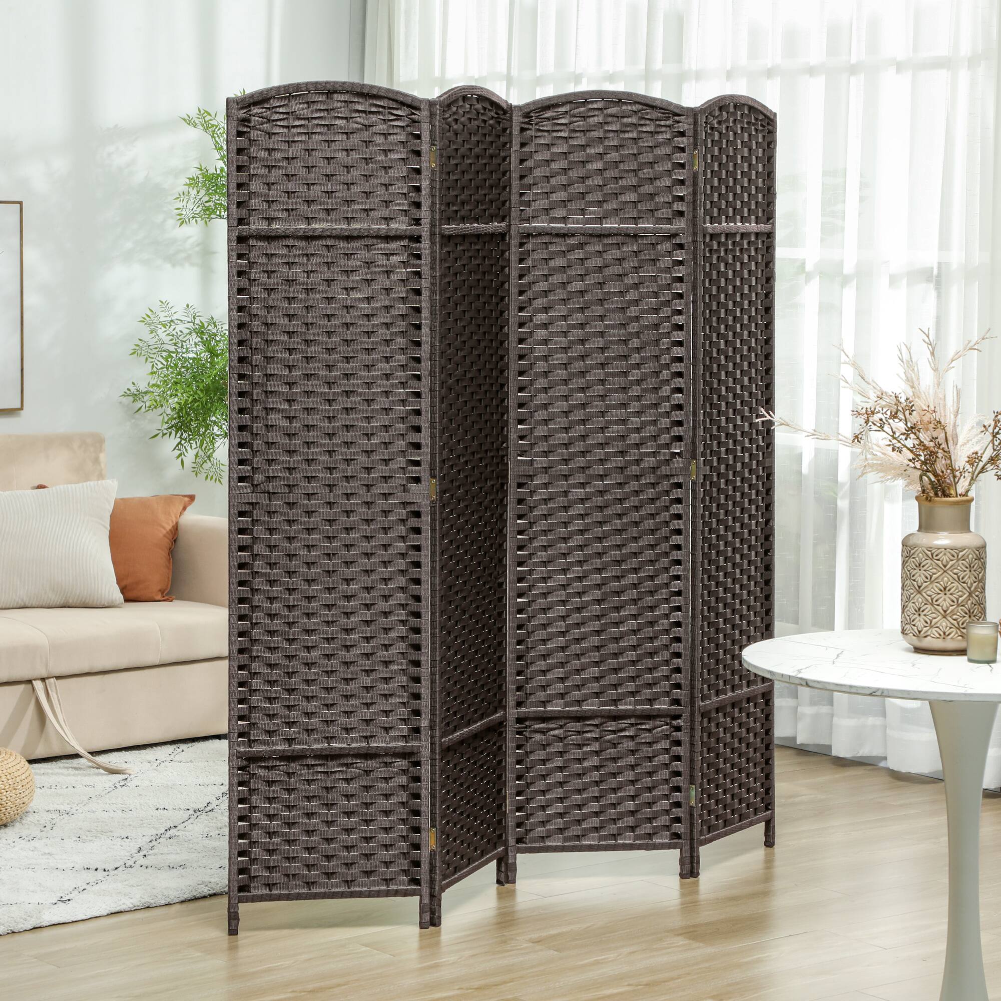 Alt View 1. Homcom - Room Divider, Folding Privacy Screen, Tall Freestanding Wall Partition for Home Office and Bedroom - Brown.