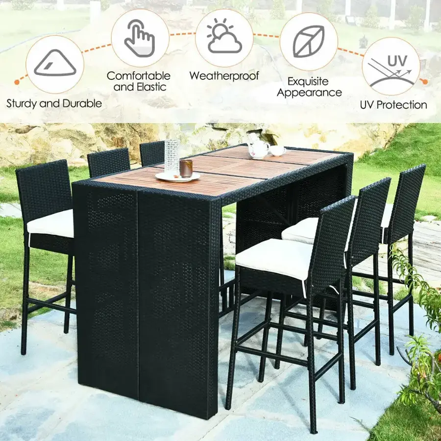 The text on the image is grouped as follows:

1. Comfortable and weatherproof
2. Exquisite appearance
3. Sturdy and durable
4. UV protection