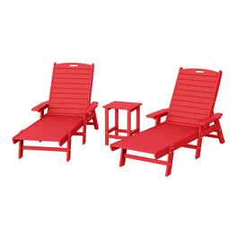 WestinTrends - Malibu 3 piece Set Poly Adirondack Outdoor Chaise Lounges with Side Table - Red