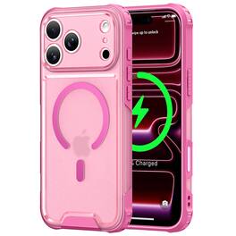 Dteck - Rugged Magnetic Case For Apple iPhone 18 Pro Shockproof Translucent Matte Cover Compatible With Magsafe Accessories - Pink