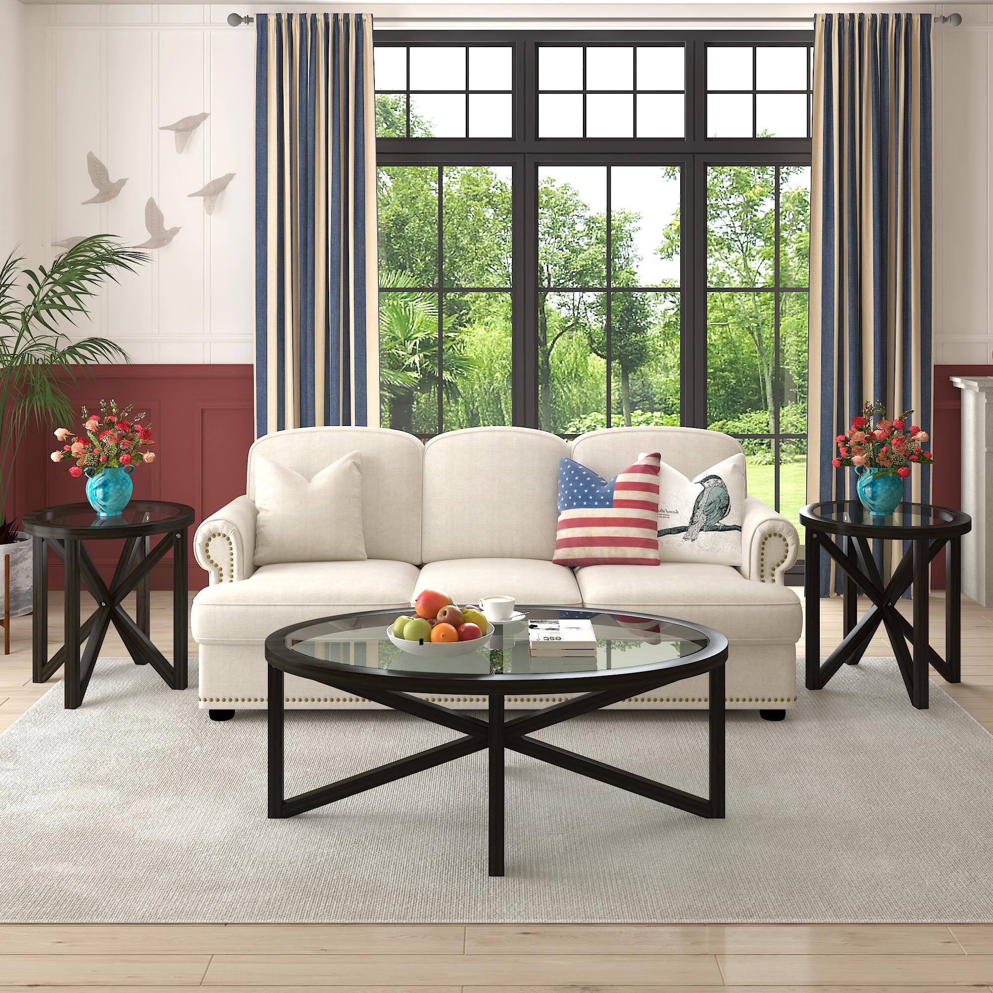 Alt View 5. Ecooso - Modern Round Glass Coffee Table with Solid Wood Base - Black.