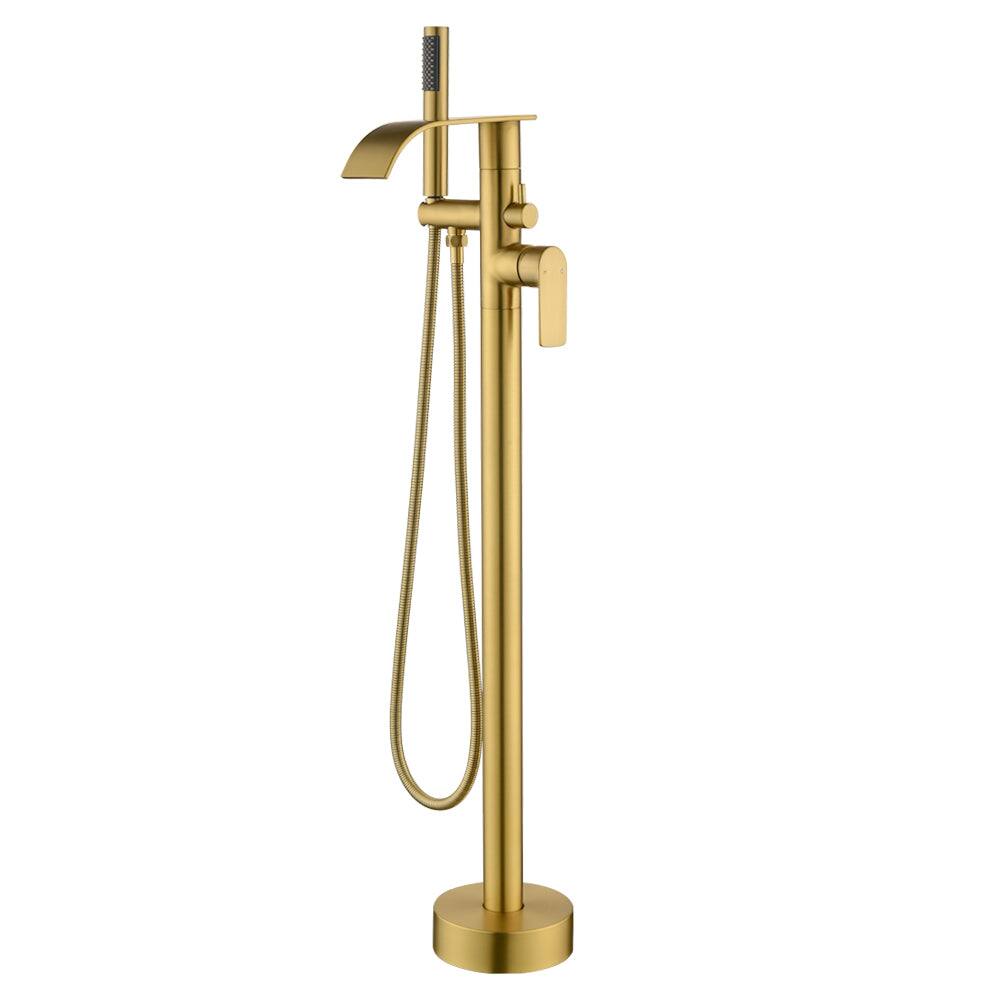Front. Boyel Living - Brushed Gold Bathtub Faucet Dual Function 360 Degrees Rotatable 1.5m SUS304 Hose Single Handle - Brushed Gold.