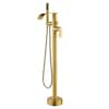 Front. Boyel Living - Brushed Gold Bathtub Faucet Dual Function 360 Degrees Rotatable 1.5m SUS304 Hose Single Handle - Brushed Gold.