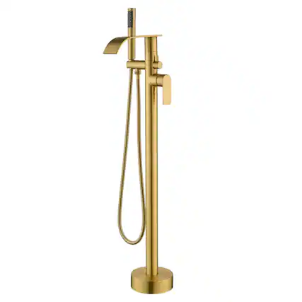 Front. Boyel Living - Brushed Gold Bathtub Faucet Dual Function 360 Degrees Rotatable 1.5m SUS304 Hose Single Handle - Brushed Gold.