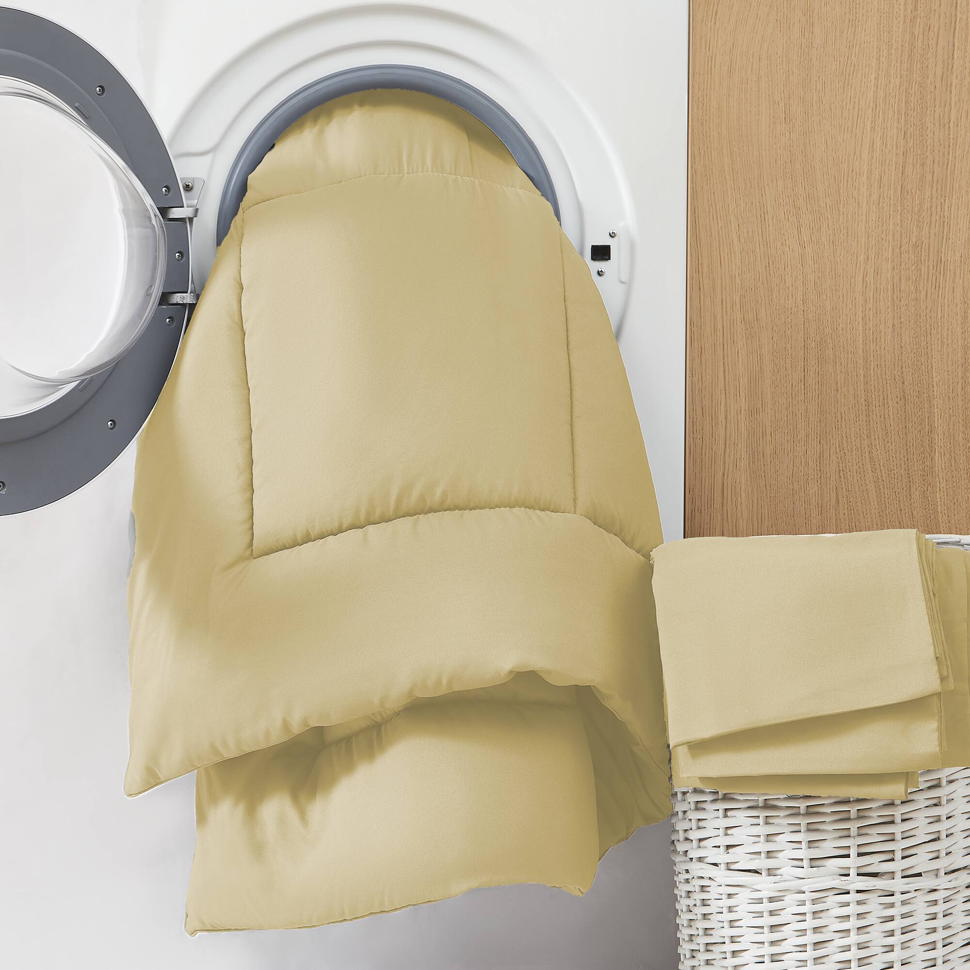 Alt View 1. Sweet Home Collection - All Season Reversible Bed-in-A-Bag Solid Color Comforter & Sheet Set, Queen - Camel.