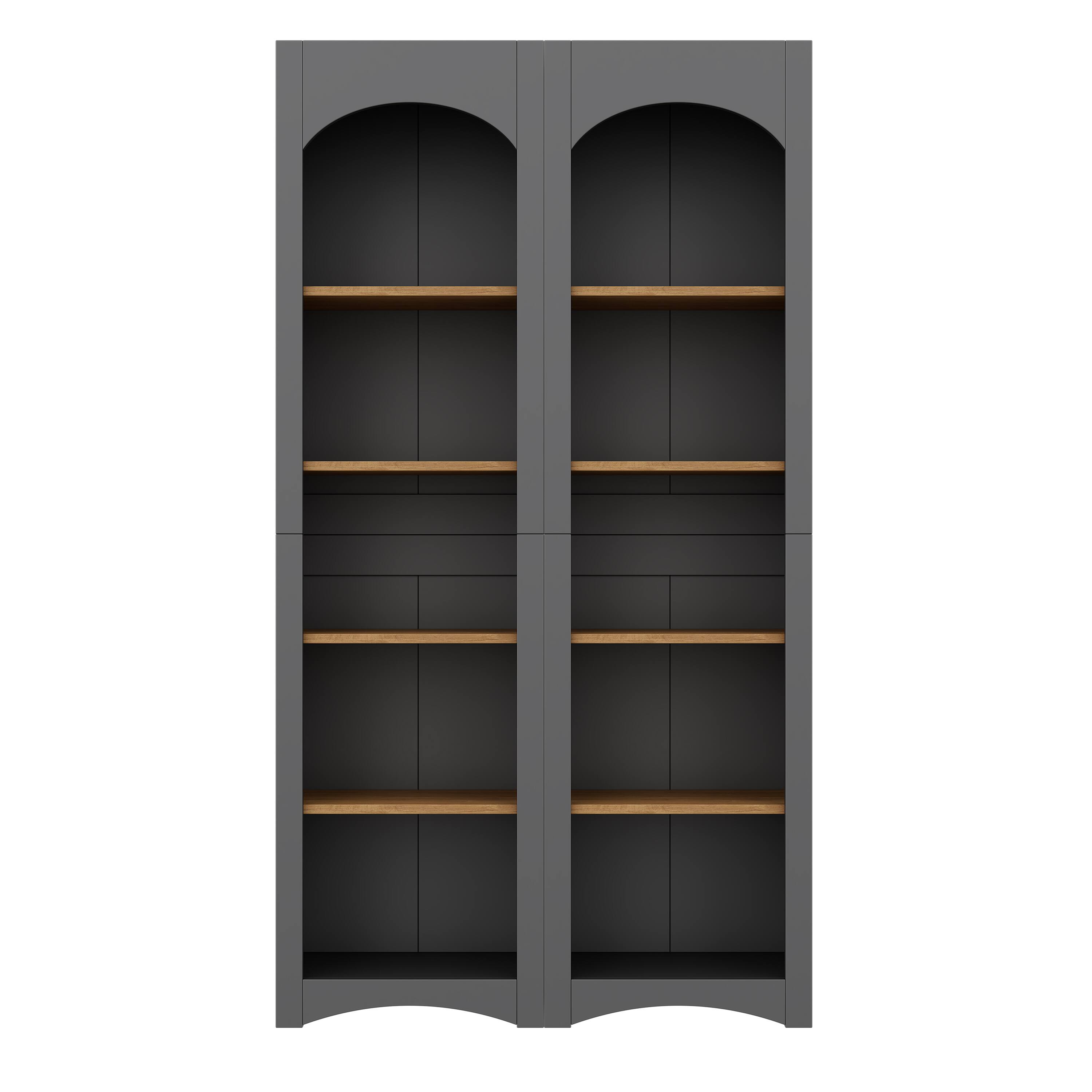 Alt View 5. Tiramisubest - Free Standing 5 Tier Bookcases Set of 2, Farmhouse Two-Tone Storage Cabinet with Adjustable Shelves, Grey - Grey.