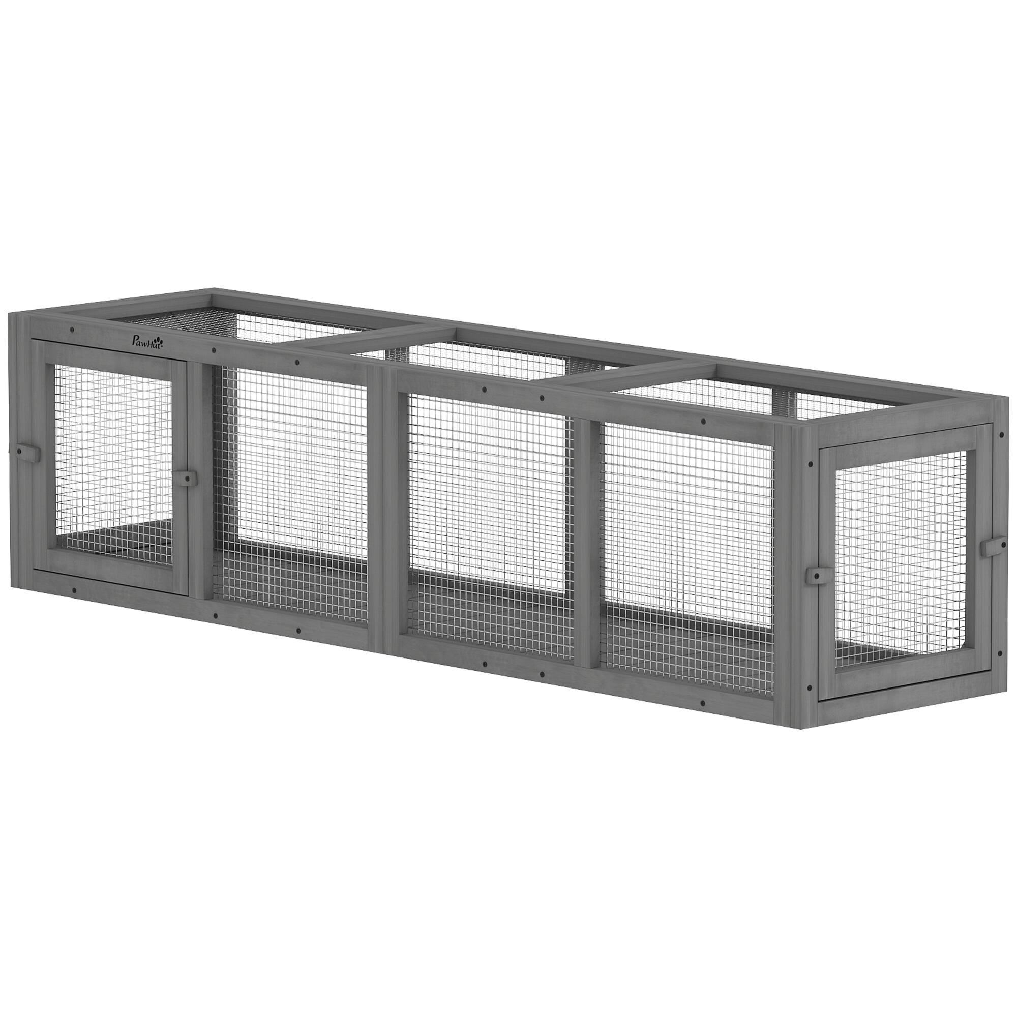 Front. Pawhut - Cat Tunnel, 59" Wooden Play Cat Enclosure, Extendable Pet Run with 3 Doors for Kitty - Gray.