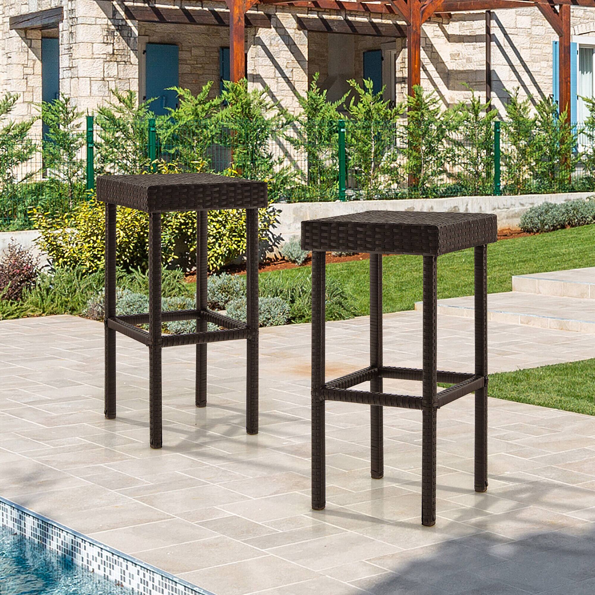 Alt View 2. Gymax - Gymax Patio 2 PCS Rattan Wicker Bar Stool Chairs Counter Height Barstools - Mix Brown.