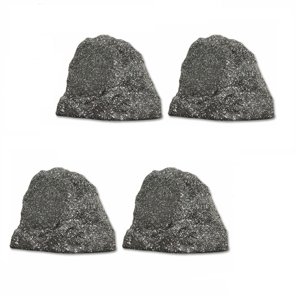 Theater Solutions by Goldwood - B61GG Fully Wireless Rechargeable Battery 6.5" Bluetooth Outdoor Rock 4 Speaker Set - Granite Gray