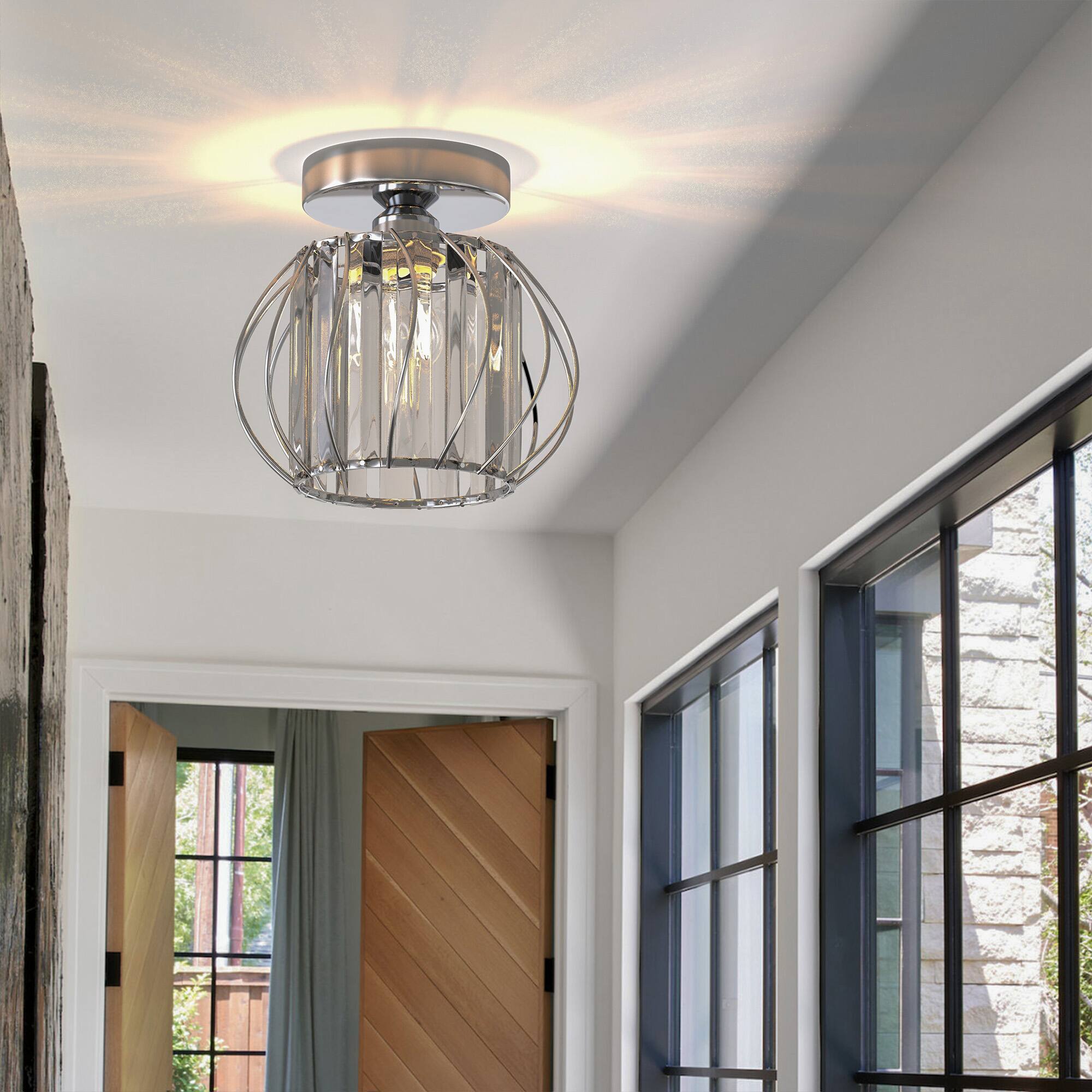 Back. Jandcase - JANDCASE 1-Light Chrome Semi-Flush Mount Ceiling Light, E26 Socket, Non-Integrated Bulbs, Modern Design, for Hallway - Silver.