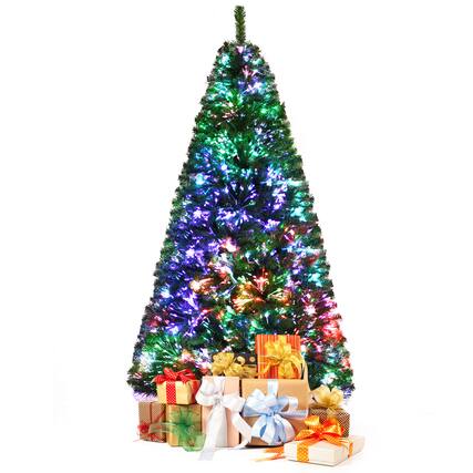 Front. Gymax - Gymax 7 FT Pre-lit Artificial Christmas Tree Fiber Optic Xmas Tree Holiday Decor - Green.