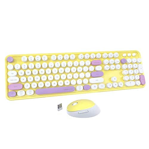 Cozy Serene - Colorful Computer Wireless Keyboards Mouse Combos Typewriter Flexible Keys Office Full-sized hz Dropout-free Connection - Yellow-purple