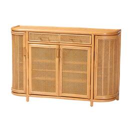 bali & pari - McKenna Natural Rattan Sideboard - Handwoven Wicker Buffet Credenza, Boho Coastal Style - Light Honey/Gold