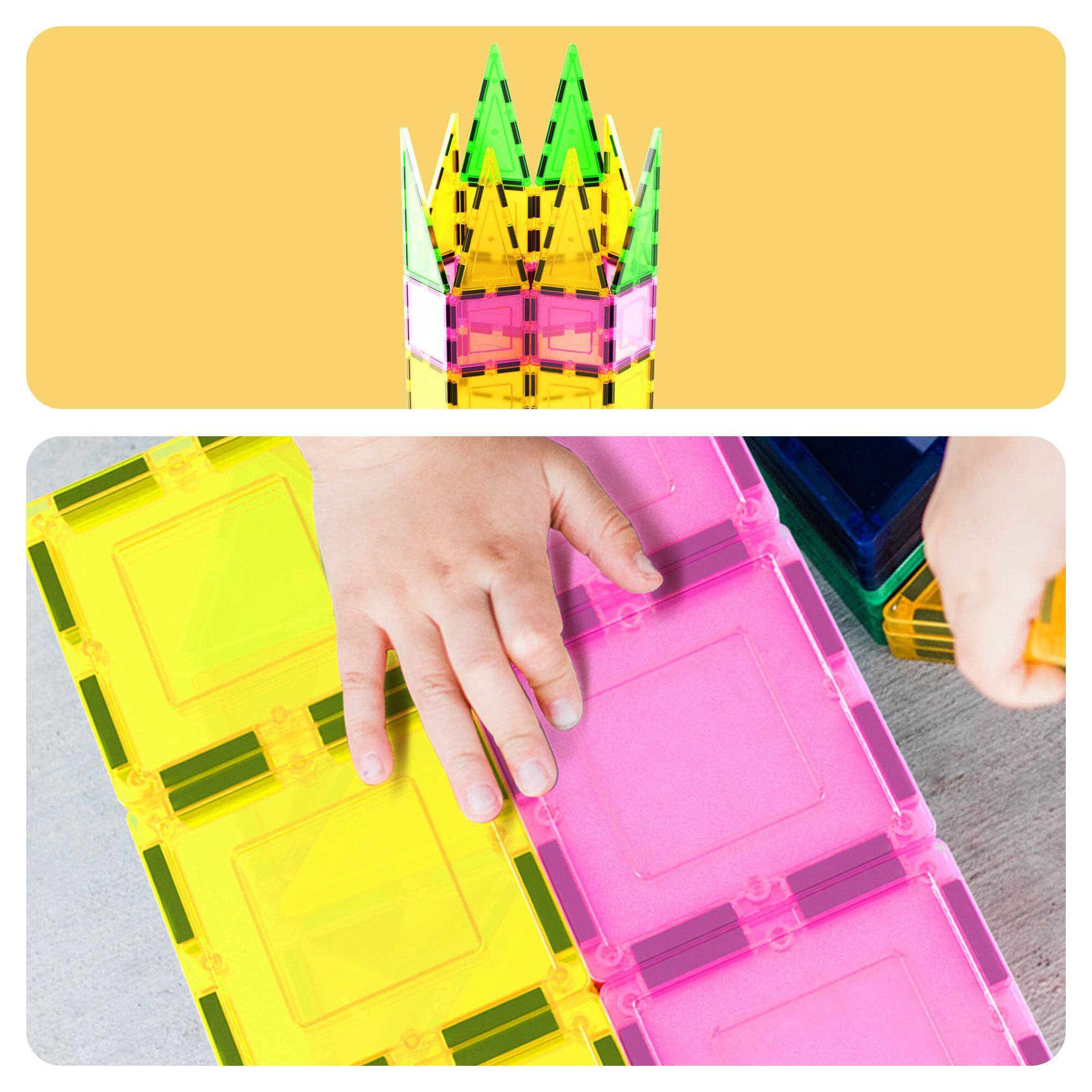 Alt View 5. PicassoTiles - PICASSO-TILES Magnetic Tile Building Block Set Squares & Triangles, STEM Educational Geometric Magnet Shape Kit for Kids.