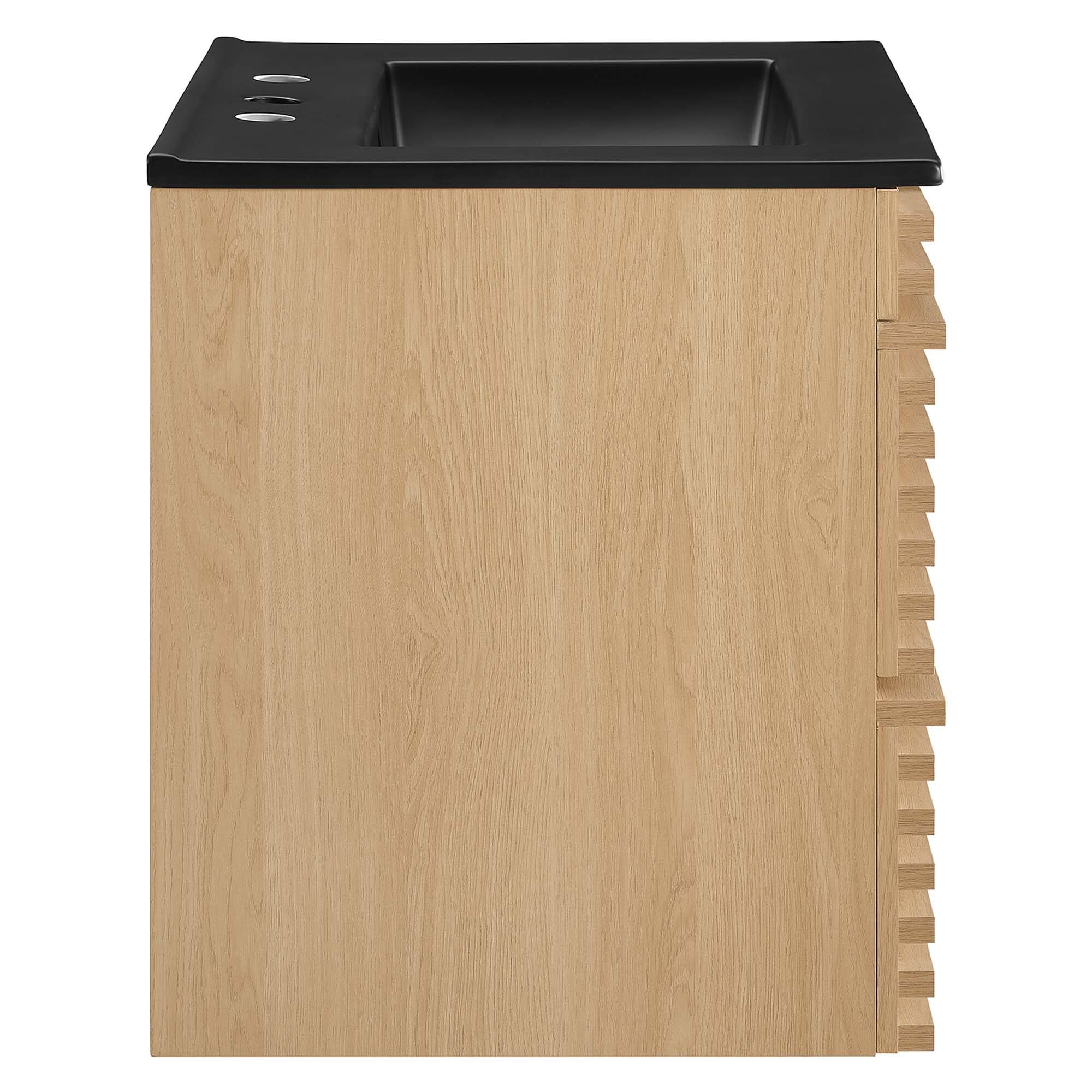 Alt View 1. Modway - Render Wall-Mount Bathroom Vanity with Black Basin Included - Oak Black.