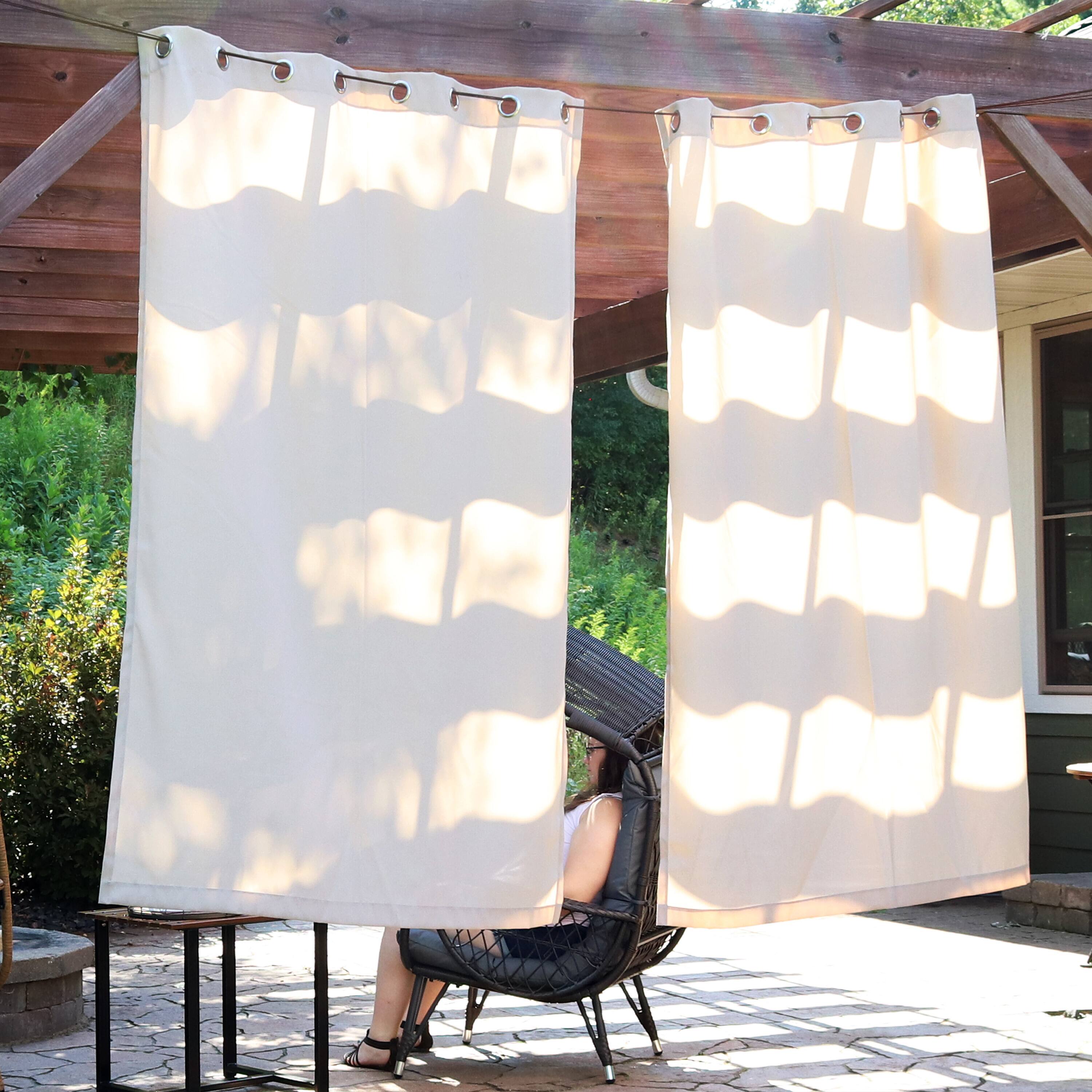 Alt View 1. Sunnydaze - Simple Outdoor Curtain Panel - 52 in x 84 in - Set of 2 - Beige.