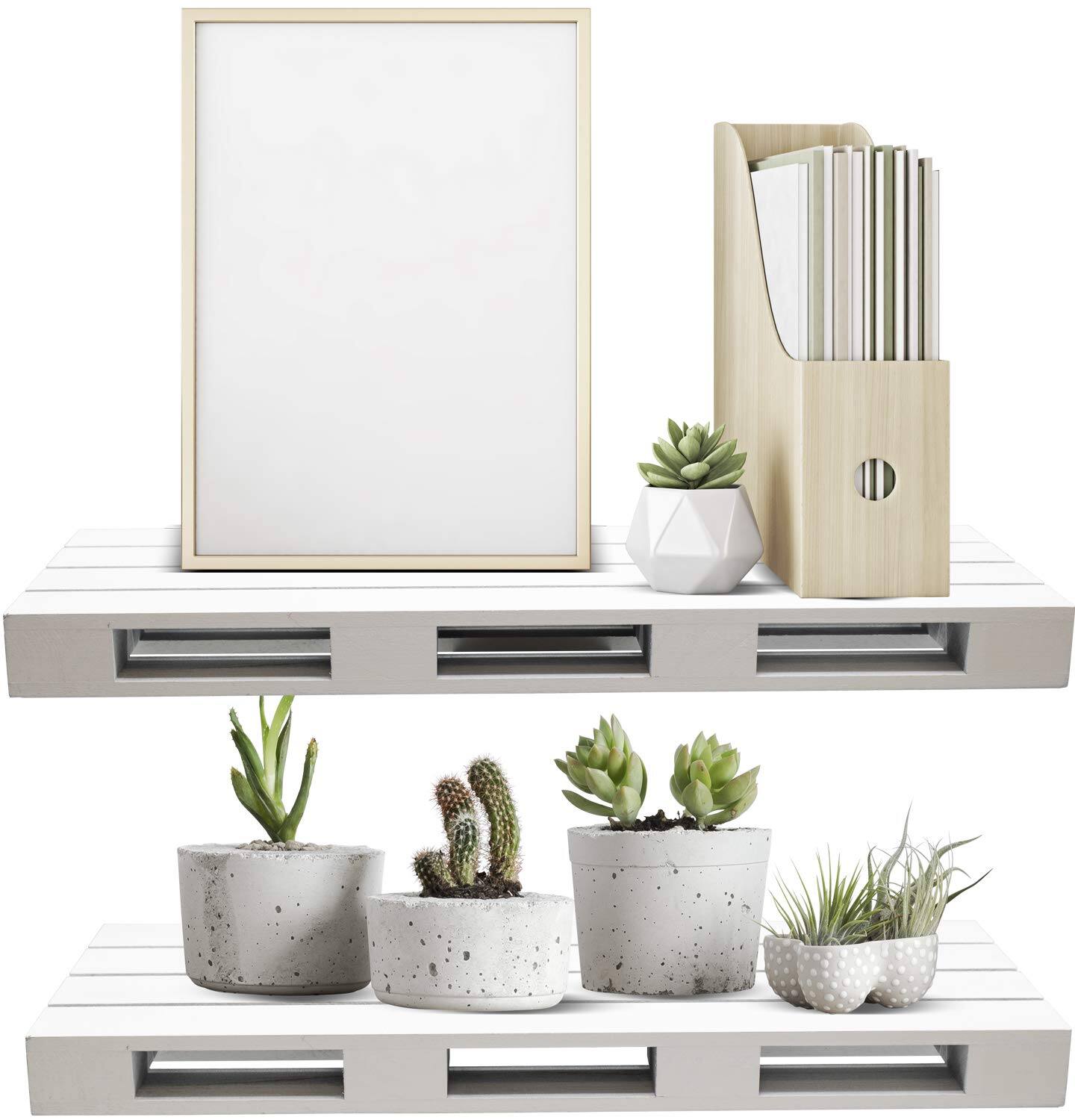 Alt View 2. Sorbus - Sorbus 2-Piece Farmhouse Floating Pallet Shelve for Home, Bedroom and More - Grey.