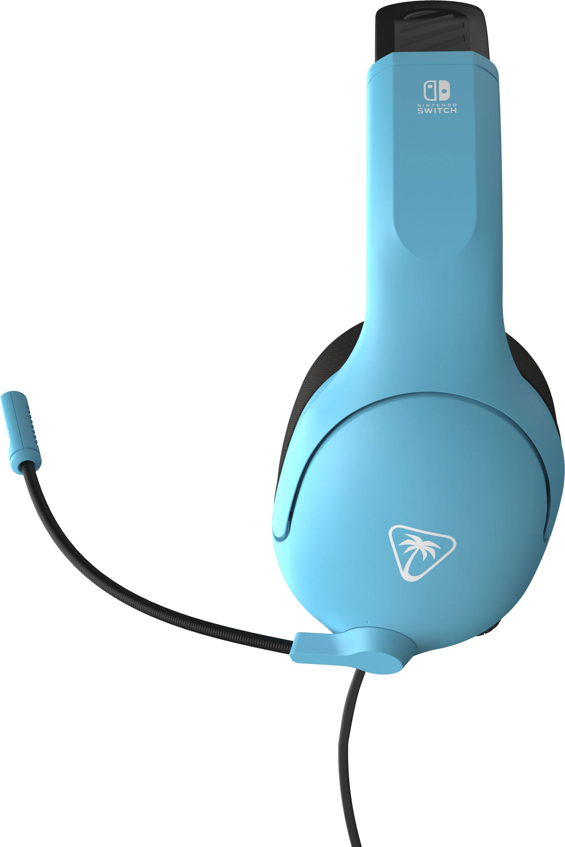 The image features a Nintendo Switch headset, which is a gaming accessory designed for the Nintendo Switch gaming console. The headset is blue and has a cord attached to it, allowing players to connect it to the console for an immersive gaming experience. The headset is designed to provide clear audio and comfortable fit for the user, making it an essential accessory for gamers who want to enhance their gaming experience with high-quality sound.