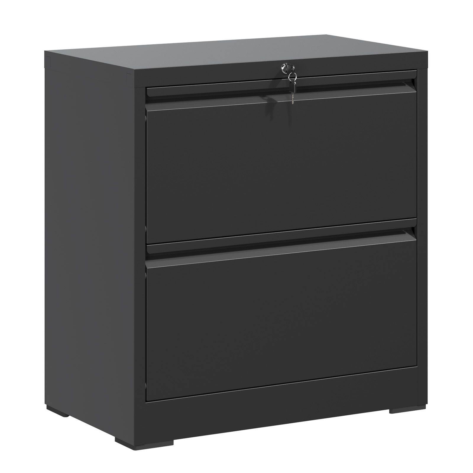 Angle. Mirfee - 2-Drawer Lateral File Cabinet with Lock, for Letter/Legal/A4/F4 Files - Black.