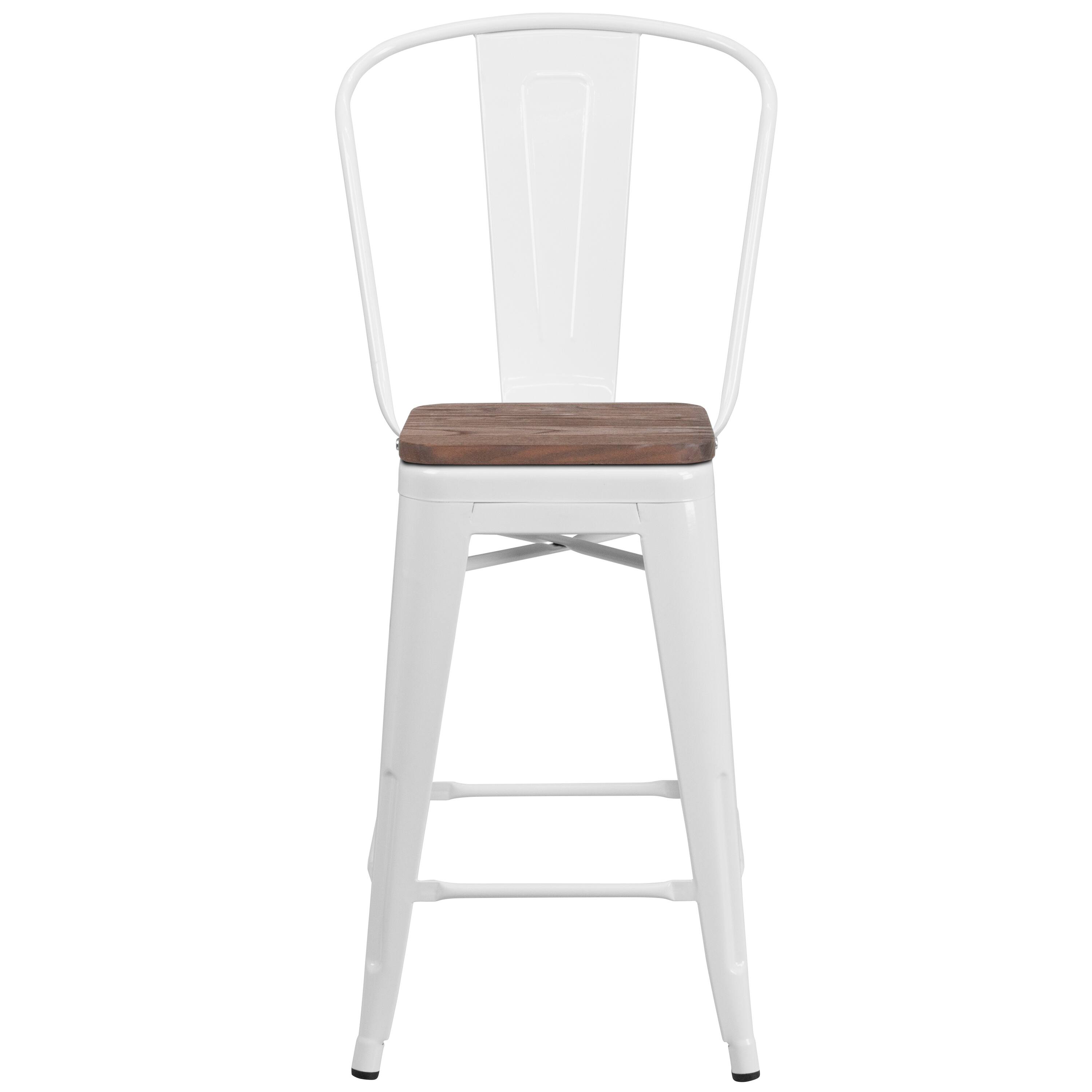 Alt View 7. Emma + Oliver - 24"H Metal Counter Height Stool with Back and Square Wood Seat - White.
