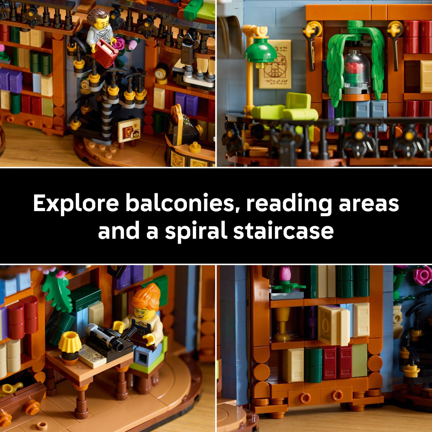 Explore balconies, reading areas and a spiral staircase