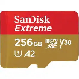SanDisk - Extreme 256 GB Class 3/UHS-I (U3) V30 microSDXC - 190 MB/s Read - 130 MB/s Write - Lifetime Warranty