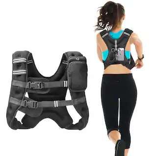 VEVOR - Weighted Vest, 16 lbs Weight Vest with Reflective Stripe, Adjustable Buckle Body Weight Vest for Men Women - Black