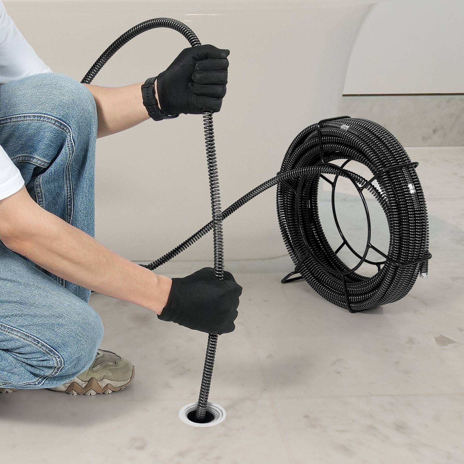 Alt View 5. VEVOR - Drain Cleaning Cable 100 FT x 5/8 Inch, Professional Sectional Drain Cleaner Cable with 7 Cutters for 0.8" to 3.9" Pipes - Metallic Color.