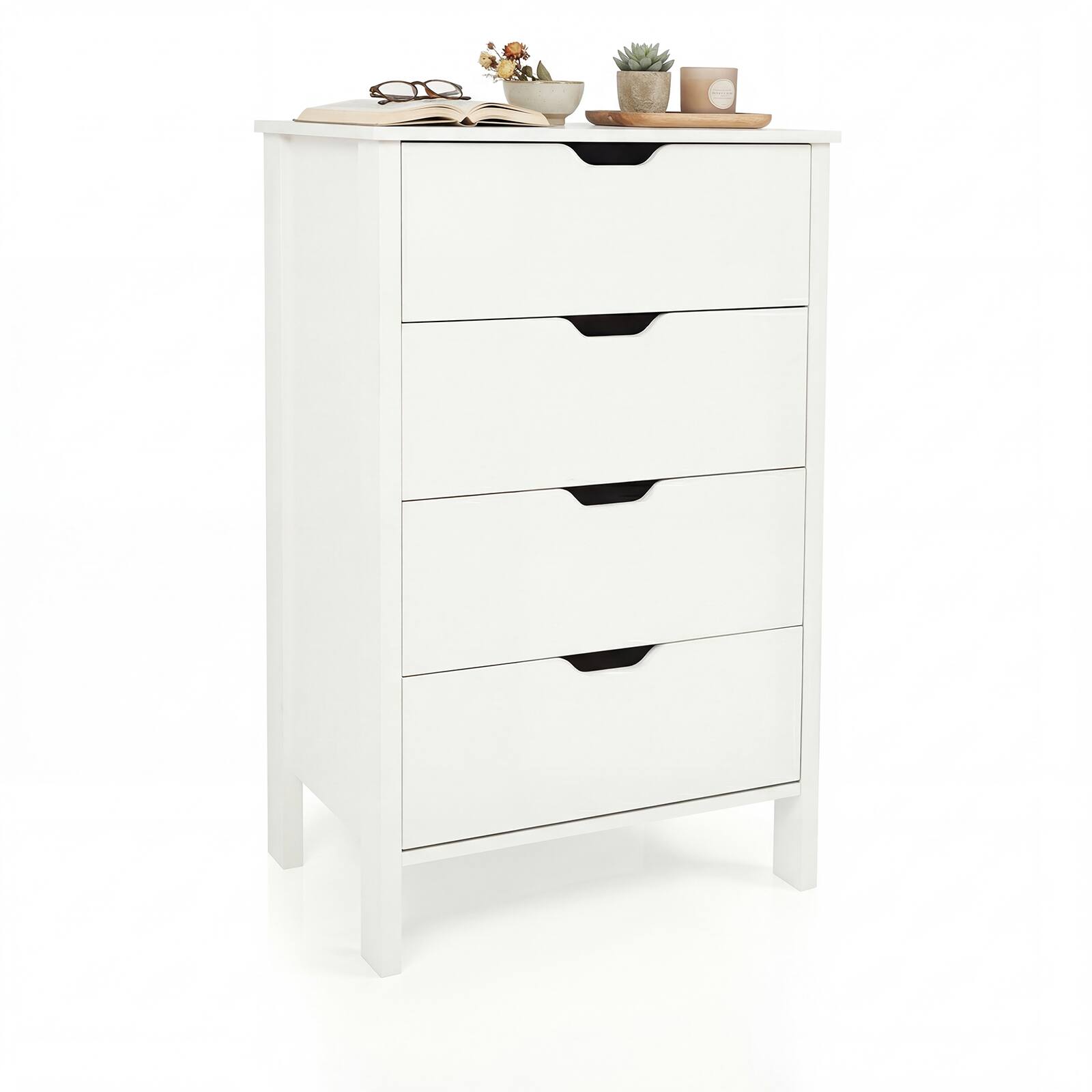Alt View 7. Gymax - Gymax 4-Drawer Dresser Nightstand w/Handles Anti-Tipping Kits&Deep Drawers for Bedroom - White.