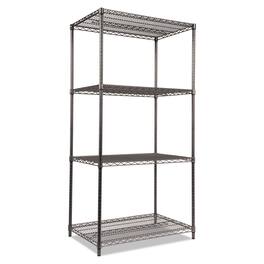 Alera - Wire Shelving Starter Kit, Four-Shelf, 36w X 24d X 72h, Black Anthracite - Black Anthracite