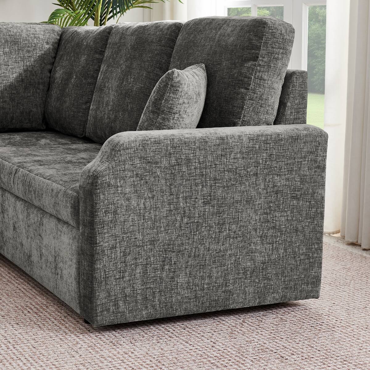 Alt View 3. Ropilly - Ropilly Dark Grey Modular Sectional Sleeper Sofa, 5 Seat L Shaped Sectional with Pull Out Bed - Dark Grey.