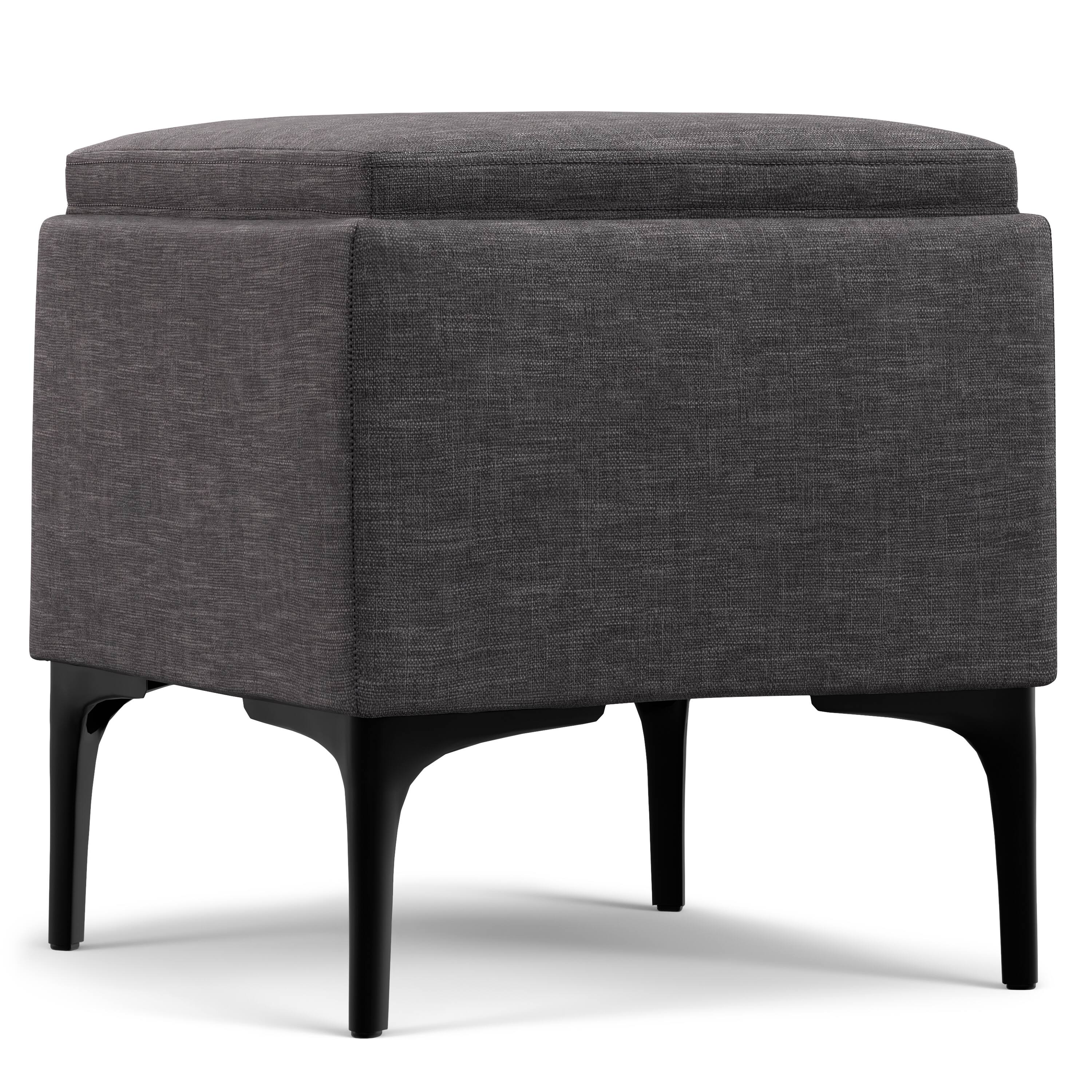 Alt View 2. Simpli Home - Natasha 18 inch Wide Mid Century Square Mid Century Storage Ottoman with Tray in Slate Grey Polyester Linen, Assembled - Slate Grey.