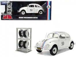 Volkswagen Beetle #53 "Herbie" White with Stripes "The Love Bug" (1968) Movie with Extra Wheels 1/24 Model Car by Jada