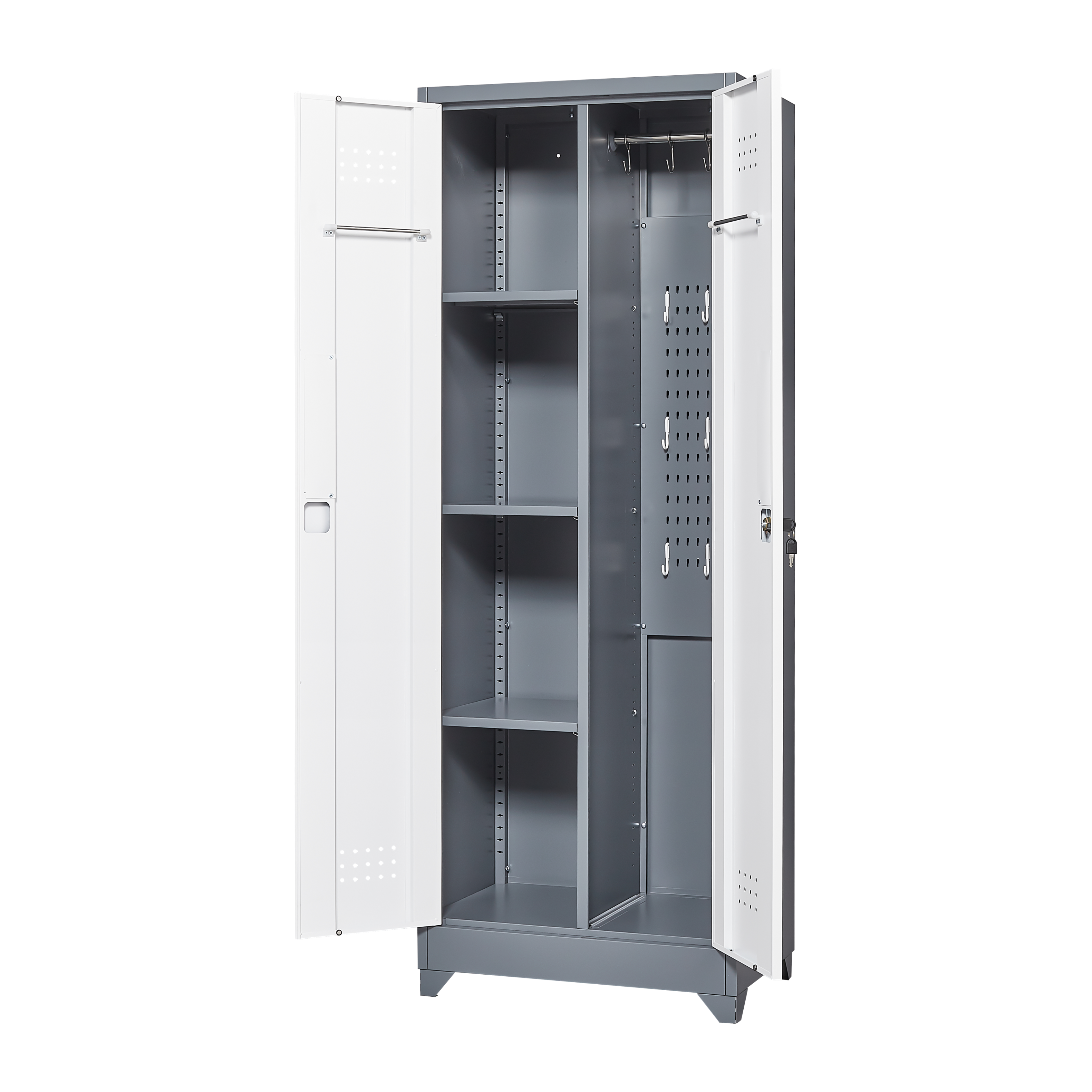 Alt View 8. GOODSILO - Heavy-Duty Steel Storage Cabinet with Locking Doors, Shelves, and Hanging Rod for Garage and Utility Organization - Grey+White.