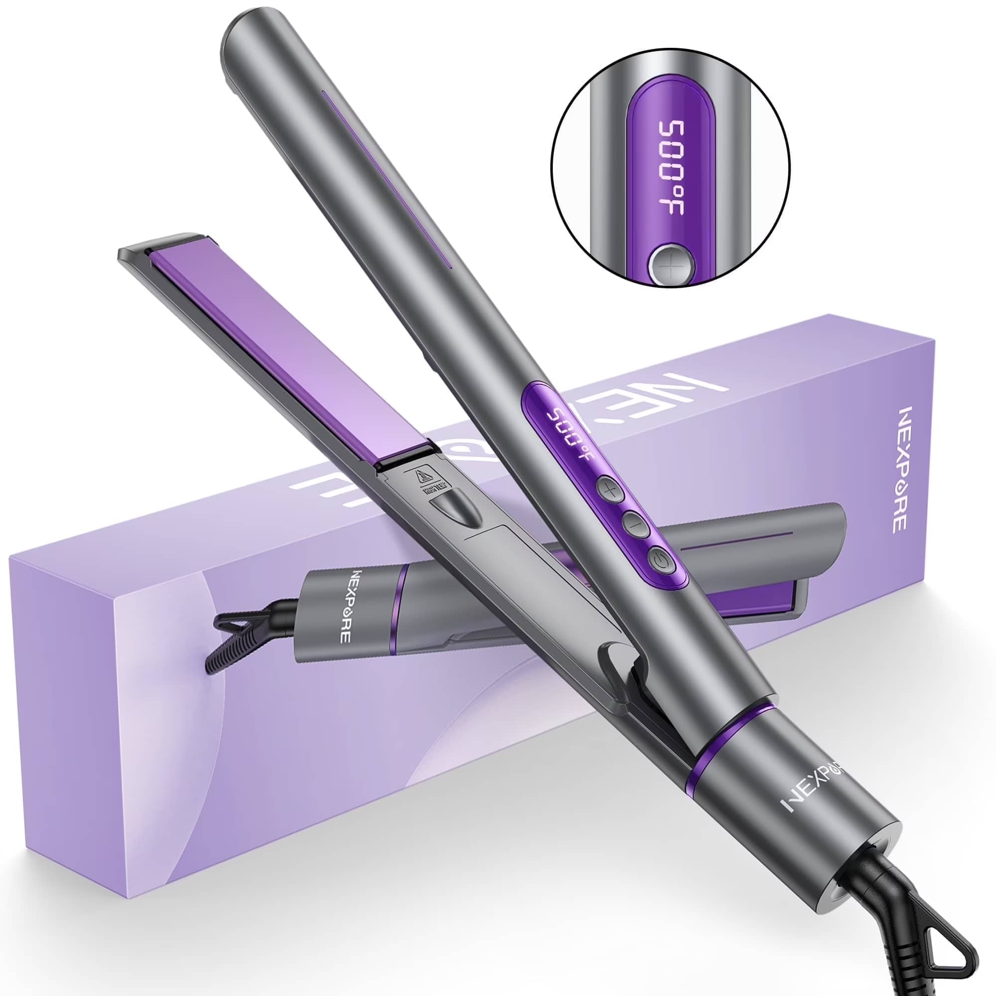 NEXPURE - Ionic Flat Iron 2 in 1 Ceramic Hair Straightener Curling Iron Fast Heating Dual Voltage