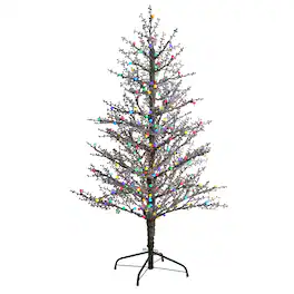 BreeBe - 5' Frosted Berry Twig Xmas Tree w/200 MC GB LEDs & 386 Tips - Brown