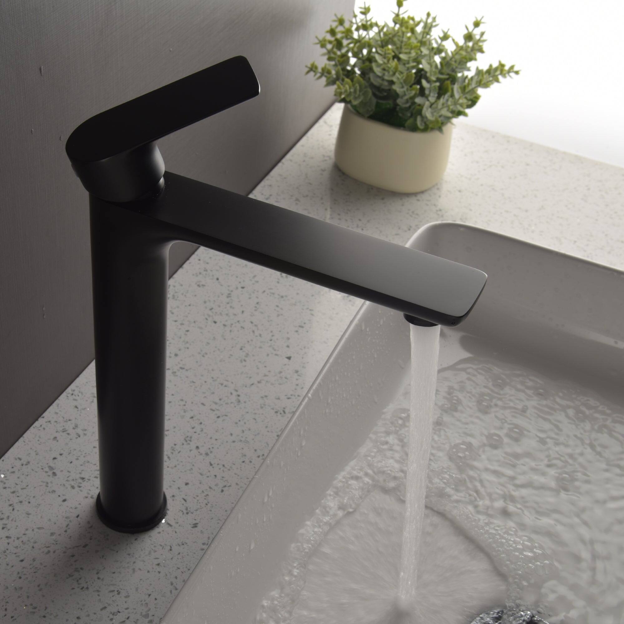 Boyel Living - 1.2 GPM Single Handle Single Hole Bathroom Faucet with Water Supply Hose and Built in Aerator Tall - Matte Black
