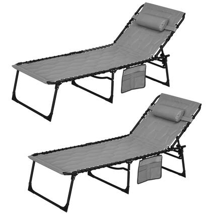Front. Outsunny - Folding Chaise Lounge Set of 2 with 5-level Reclining Back, Outdoor Lounge Tanning Chair with Padded Seat - Gray.
