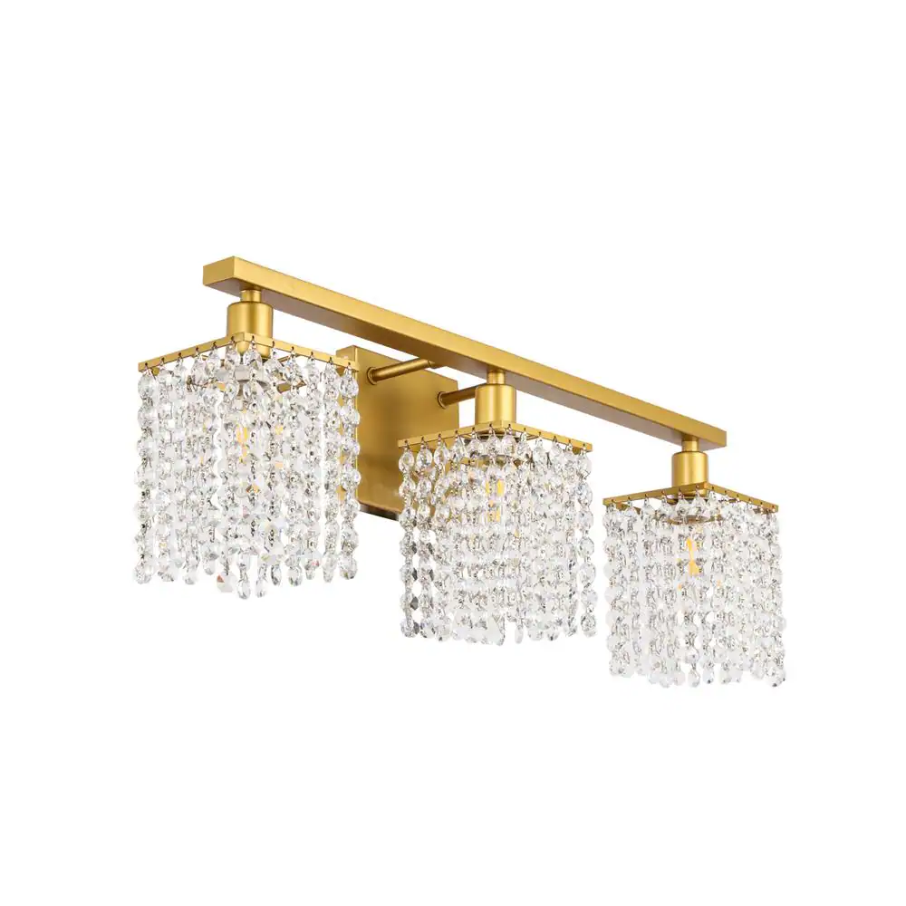 Alt View 2. Living District - Phineas 3 light Brass and Clear Crystals wall sconce - Brass And Clear Crystals.